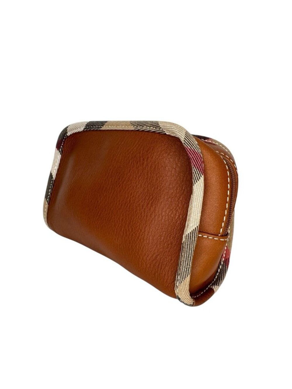 Authentic Burberry House Check & Tan Leather Cosmetic Pouch - Picture 9 of 14